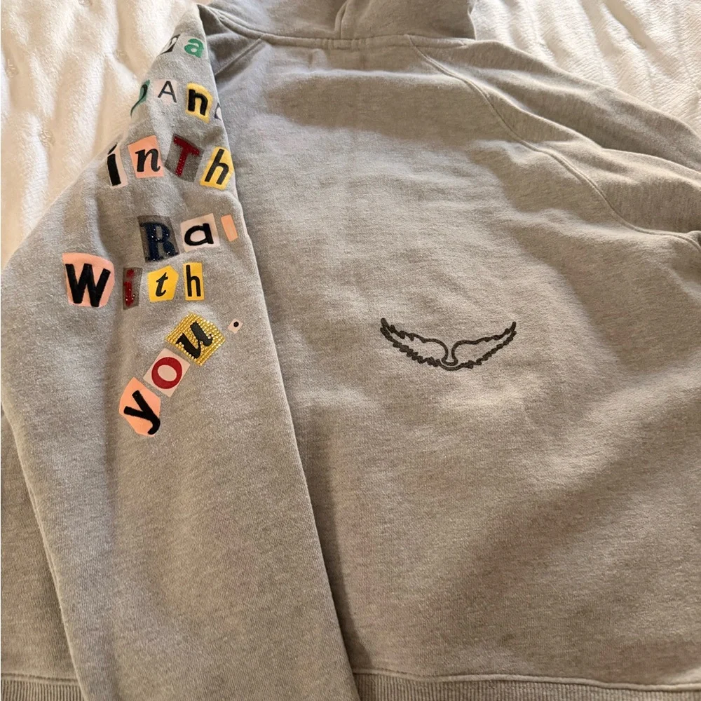 New Zadig & Voltaire Light Gray Graphic Hoodie with Multicolor Lettering - Picture 4 of 13